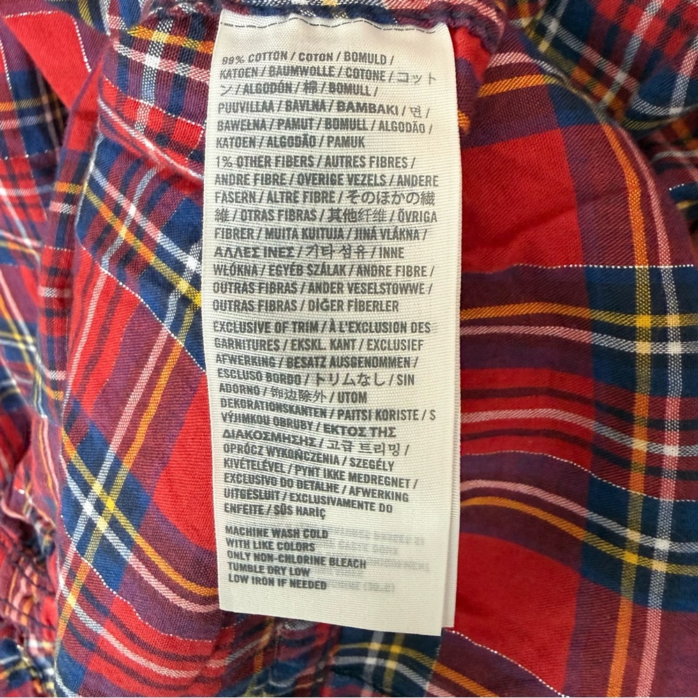 A&F Y2K Plaid Ruffle Tunic Top Red Peplum Button Front Womens Large Mall Brand - Picture 6 of 8